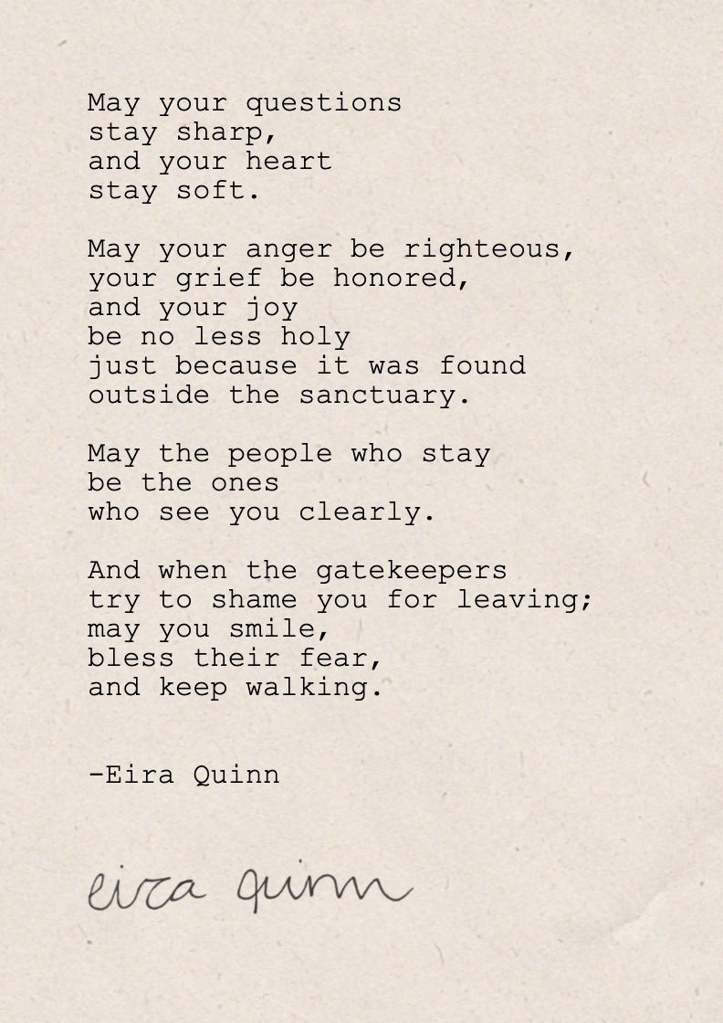 Mockup of "May Your Questions Stay Sharp" hand-typed on A6 handmade paper